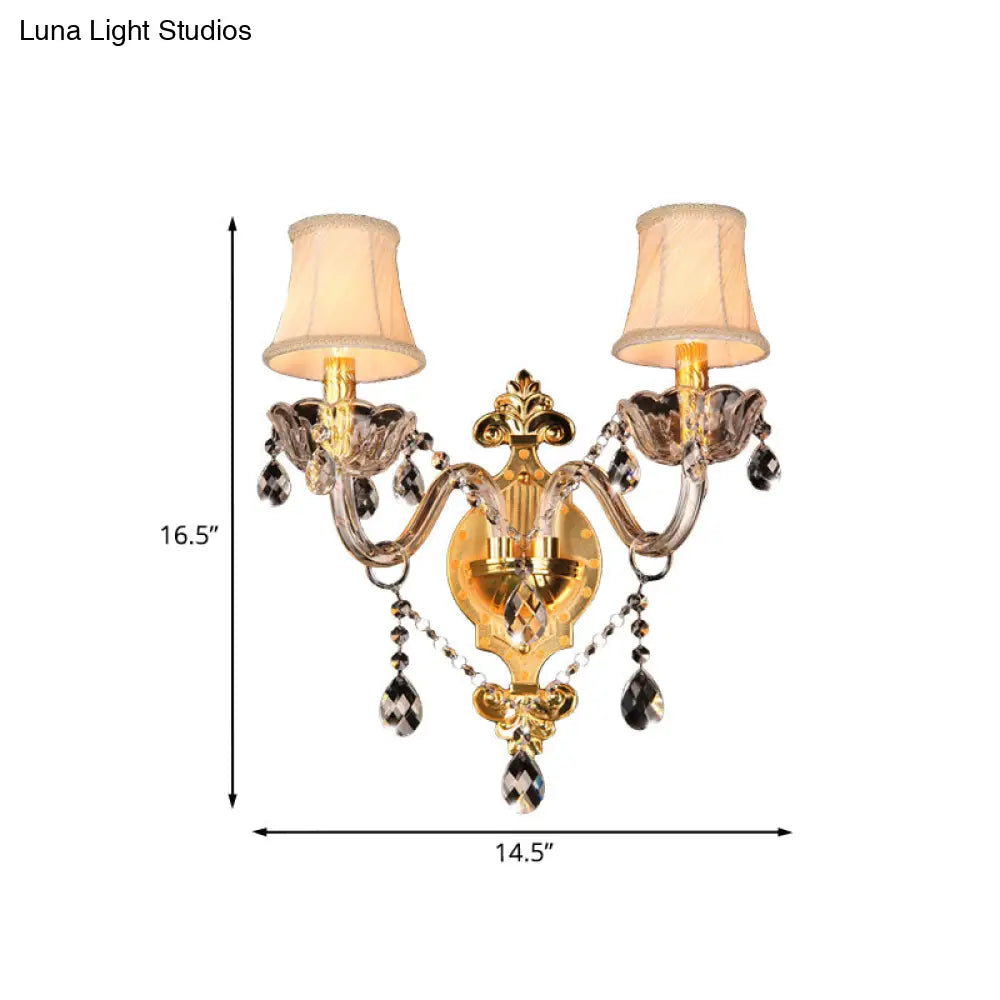 DecorBites™ DecorBites™ Gold Crystal Drip Wall Sconce with Bell Shade - Bedroom Wall Mounted Light, Elegant 2-Bulb Lighting