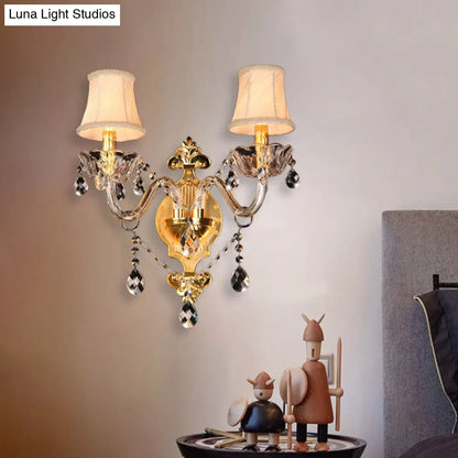 DecorBites™ DecorBites™ Gold Crystal Drip Wall Sconce with Bell Shade - Bedroom Wall Mounted Light, Elegant 2-Bulb Lighting