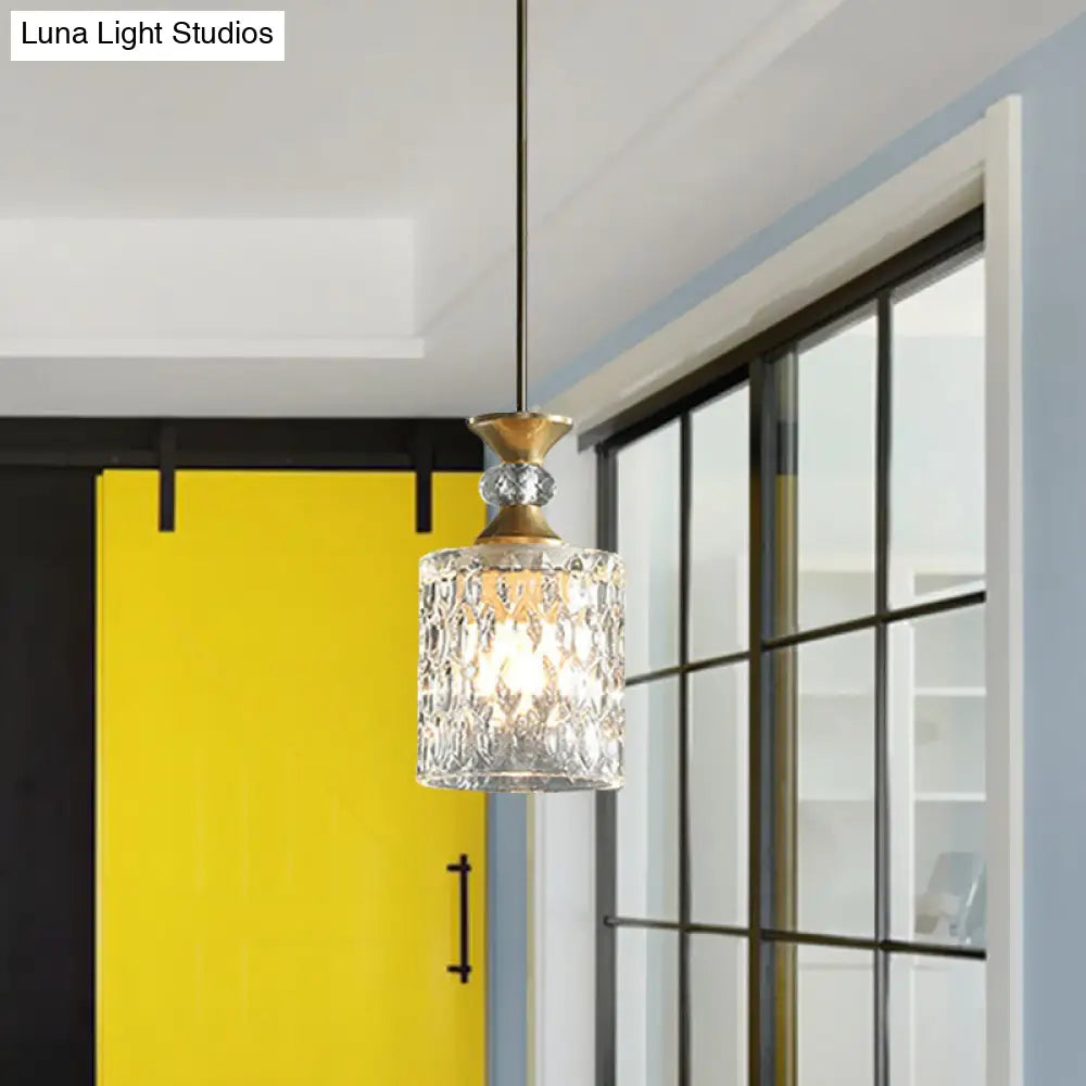 Gold Crystal Drop Lamp Postmodern Pendant for Restaurant Down Lighting - K9 Crystal, 1-Bulb Column Design