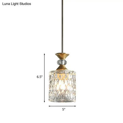 Gold Crystal Drop Lamp Postmodern Pendant for Restaurant Down Lighting - K9 Crystal, 1-Bulb Column Design