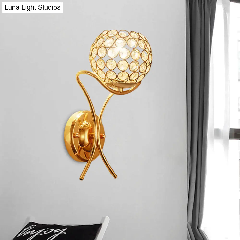DecorBites™ DecorBites™ Gold Crystal Encrusted Ball Sconce - Modernist Wall Mount Lamp with 1 Light