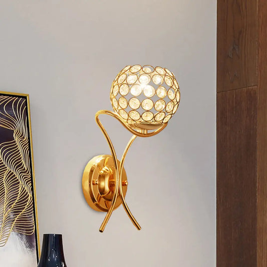 DecorBites™ DecorBites™ Gold Crystal Encrusted Ball Sconce - Modernist Wall Mount Lamp with 1 Light