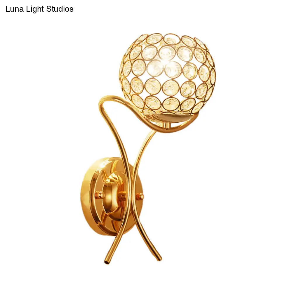 DecorBites™ DecorBites™ Gold Crystal Encrusted Ball Sconce - Modernist Wall Mount Lamp with 1 Light