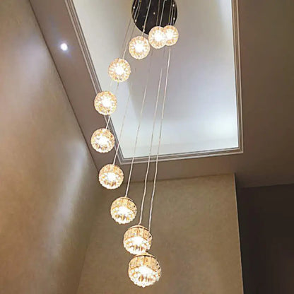 Gold Crystal Encrusted Sphere Pendant – Modern Style Ceiling Hanging Lantern for Staircase