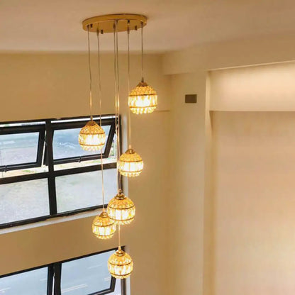 Gold Crystal Encrusted Sphere Pendant – Modern Style Ceiling Hanging Lantern for Staircase