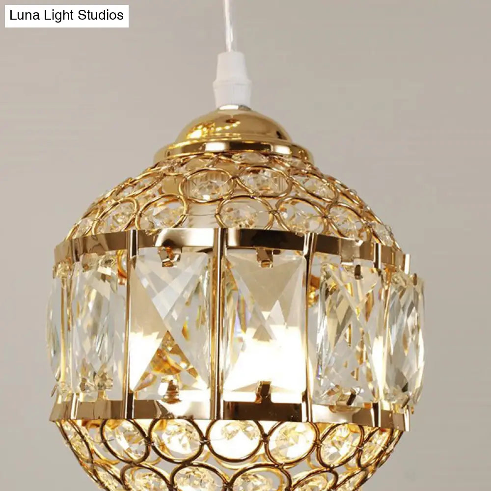 Gold Crystal Encrusted Sphere Pendant – Modern Style Ceiling Hanging Lantern for Staircase