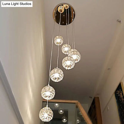 Gold Crystal Encrusted Sphere Pendant – Modern Style Ceiling Hanging Lantern for Staircase