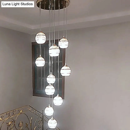 Gold Crystal Encrusted Sphere Pendant – Modern Style Ceiling Hanging Lantern for Staircase