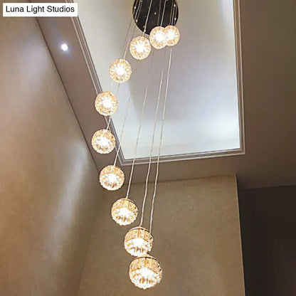 Gold Crystal Encrusted Sphere Pendant – Modern Style Ceiling Hanging Lantern for Staircase