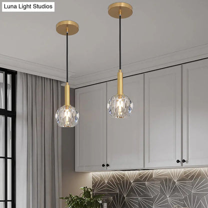 Gold Crystal Faceted Pendant Light Kit for Dining Room