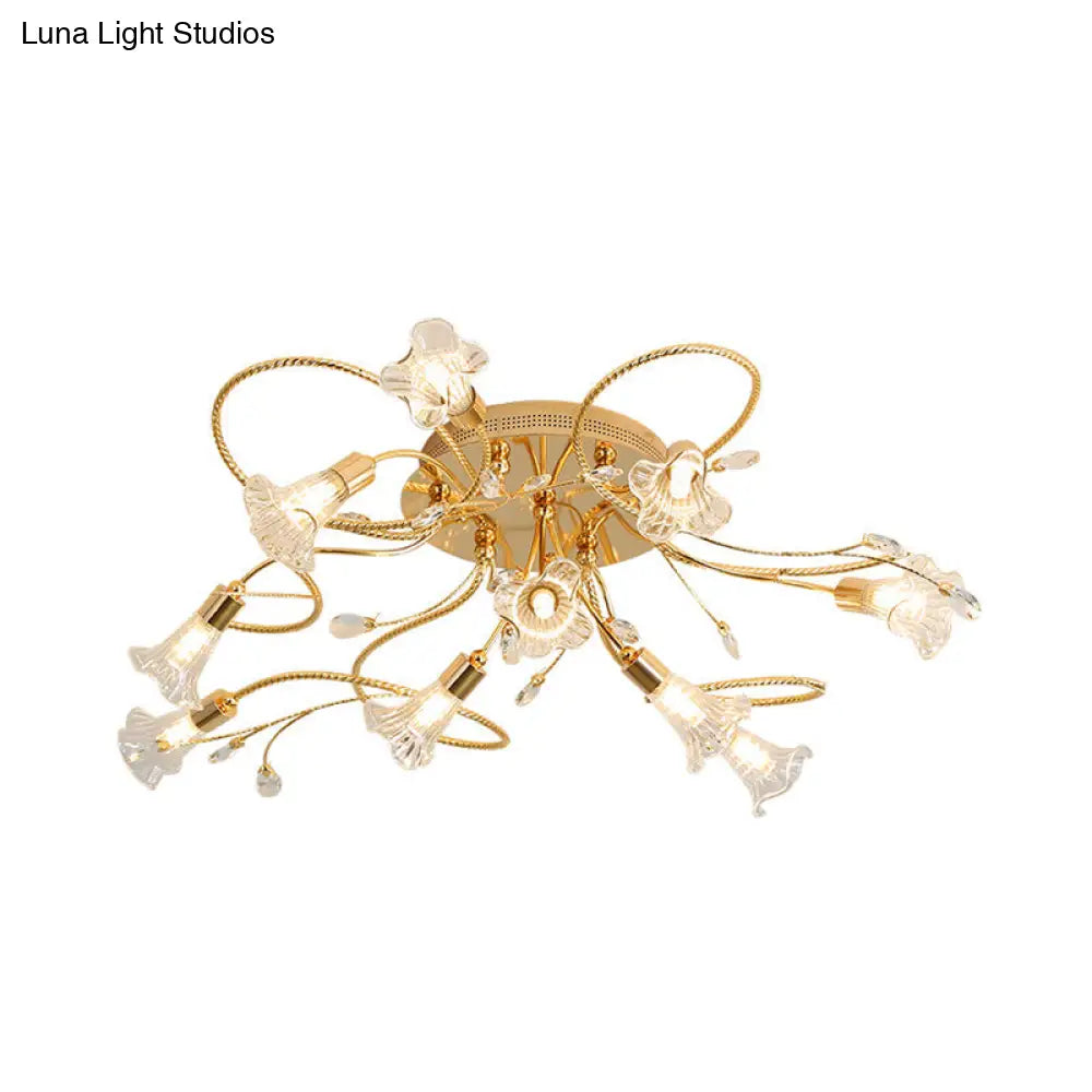 DecorBites™ DecorBites™ Gold Crystal Floral Semi Flush Mount Modern Ceiling Lighting for Living Room - 10/15 Heads