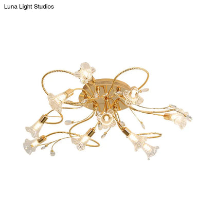 DecorBites™ DecorBites™ Gold Crystal Floral Semi Flush Mount Modern Ceiling Lighting for Living Room - 10/15 Heads