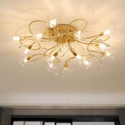 DecorBites™ DecorBites™ Gold Crystal Floral Semi Flush Mount Modern Ceiling Lighting for Living Room - 10/15 Heads