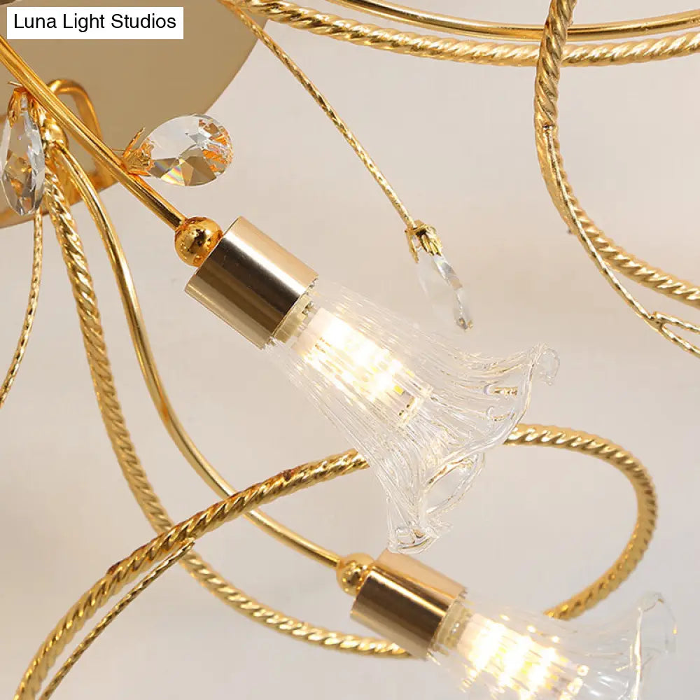 DecorBites™ DecorBites™ Gold Crystal Floral Semi Flush Mount Modern Ceiling Lighting for Living Room - 10/15 Heads