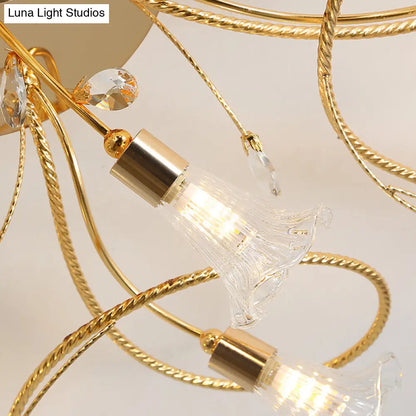 DecorBites™ DecorBites™ Gold Crystal Floral Semi Flush Mount Modern Ceiling Lighting for Living Room - 10/15 Heads