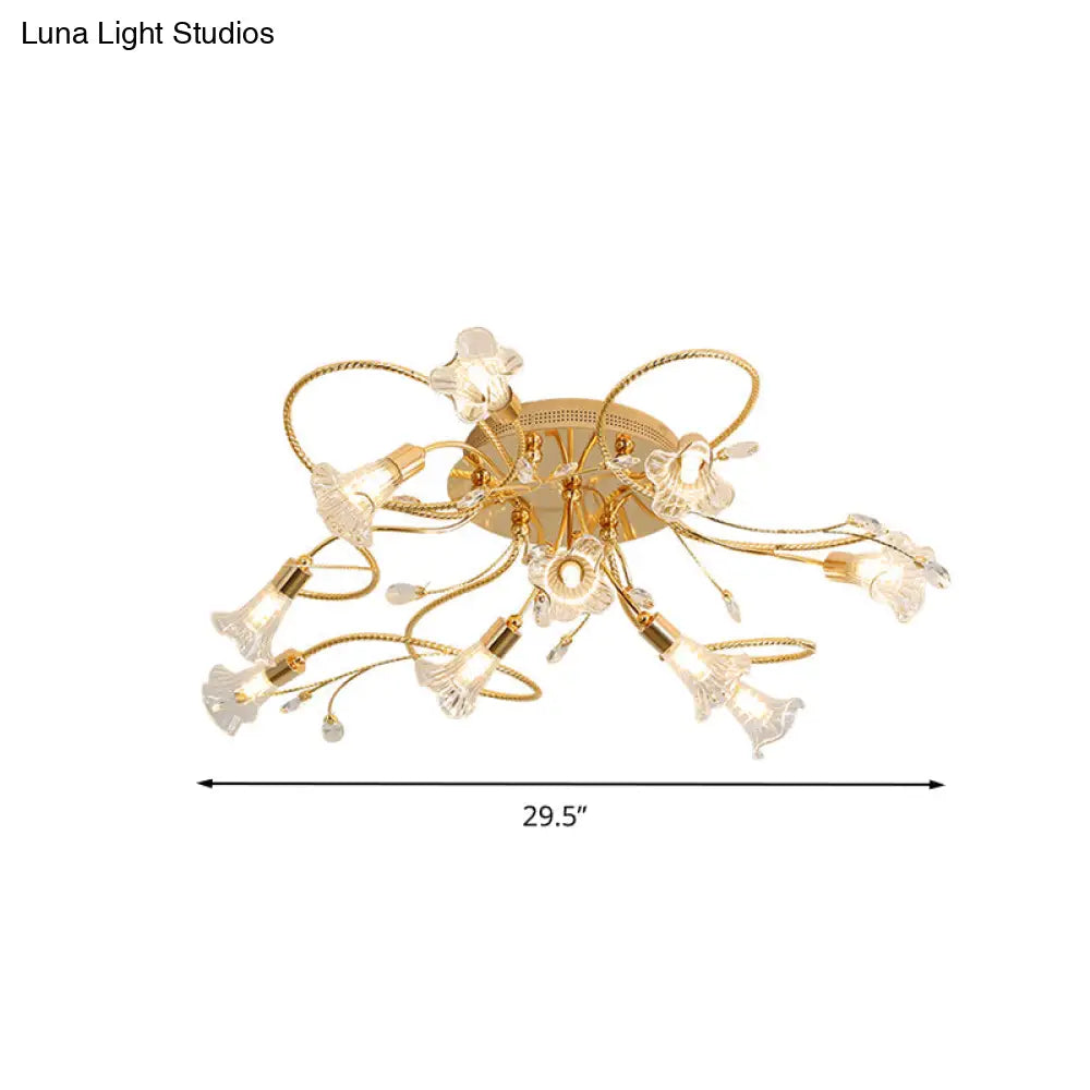DecorBites™ DecorBites™ Gold Crystal Floral Semi Flush Mount Modern Ceiling Lighting for Living Room - 10/15 Heads