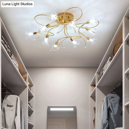DecorBites™ DecorBites™ Gold Crystal Floral Semi Flush Mount Modern Ceiling Lighting for Living Room - 10/15 Heads