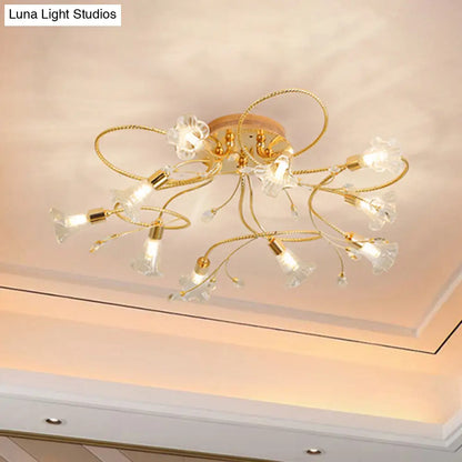 DecorBites™ DecorBites™ Gold Crystal Floral Semi Flush Mount Modern Ceiling Lighting for Living Room - 10/15 Heads