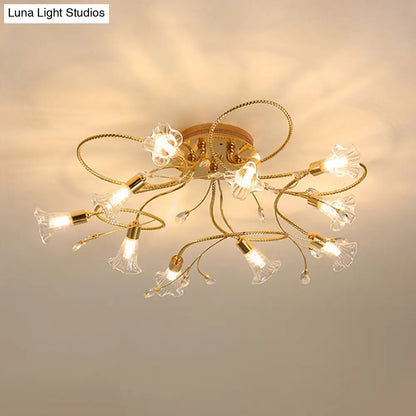 DecorBites™ DecorBites™ Gold Crystal Floral Semi Flush Mount Modern Ceiling Lighting for Living Room - 10/15 Heads
