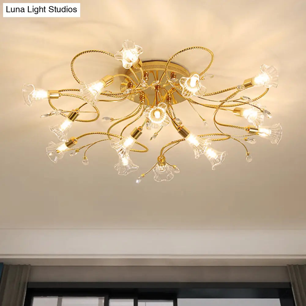 DecorBites™ DecorBites™ Gold Crystal Floral Semi Flush Mount Modern Ceiling Lighting for Living Room - 10/15 Heads