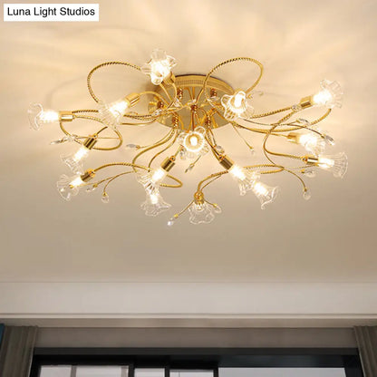 DecorBites™ DecorBites™ Gold Crystal Floral Semi Flush Mount Modern Ceiling Lighting for Living Room - 10/15 Heads