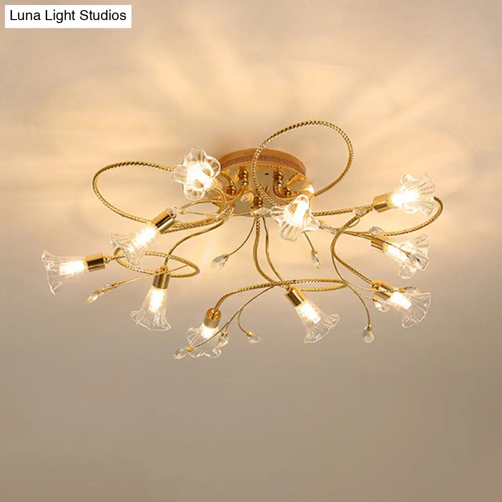 DecorBites™ DecorBites™ Gold Crystal Floral Semi Flush Mount Modern Ceiling Lighting for Living Room - 10/15 Heads