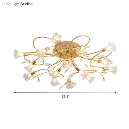 DecorBites™ DecorBites™ Gold Crystal Floral Semi Flush Mount Modern Ceiling Lighting for Living Room - 10/15 Heads