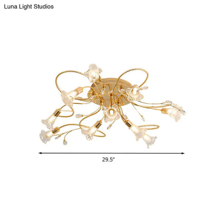DecorBites™ DecorBites™ Gold Crystal Floral Semi Flush Mount Modern Ceiling Lighting for Living Room - 10/15 Heads