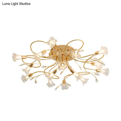 DecorBites™ DecorBites™ Gold Crystal Floral Semi Flush Mount Modern Ceiling Lighting for Living Room - 10/15 Heads