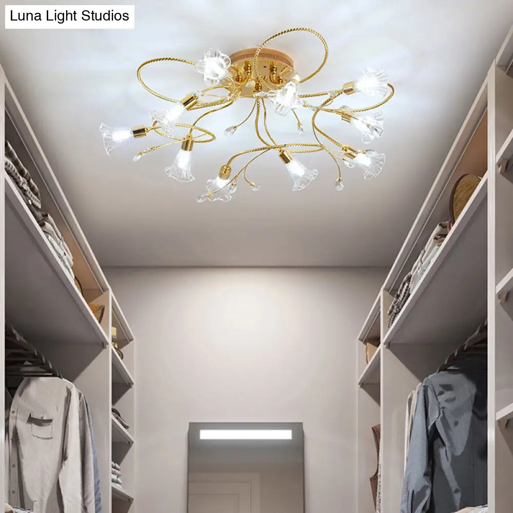 DecorBites™ DecorBites™ Gold Crystal Floral Semi Flush Mount Modern Ceiling Lighting for Living Room - 10/15 Heads
