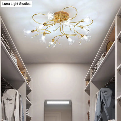 DecorBites™ DecorBites™ Gold Crystal Floral Semi Flush Mount Modern Ceiling Lighting for Living Room - 10/15 Heads