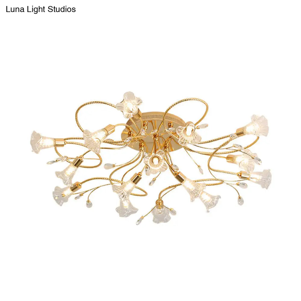 DecorBites™ DecorBites™ Gold Crystal Floral Semi Flush Mount Modern Ceiling Lighting for Living Room - 10/15 Heads