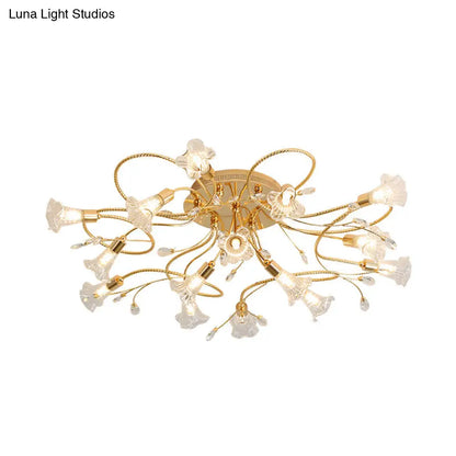 DecorBites™ DecorBites™ Gold Crystal Floral Semi Flush Mount Modern Ceiling Lighting for Living Room - 10/15 Heads