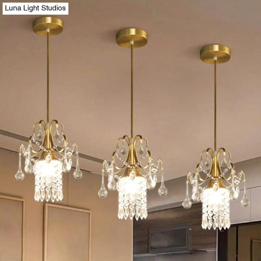 Gold Crystal Fringe Pendant Light - Traditional 1-Light Suspension for Dining Room