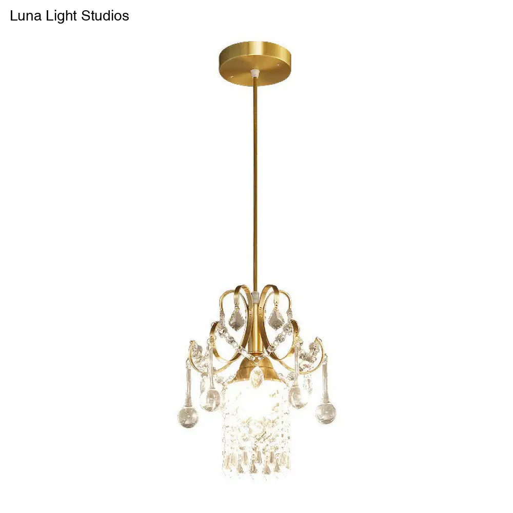 Gold Crystal Fringe Pendant Light - Traditional 1-Light Suspension for Dining Room