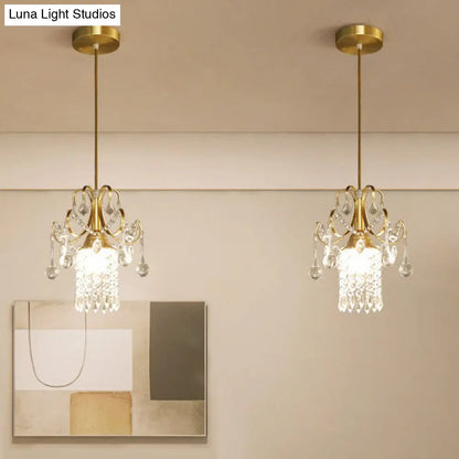 Gold Crystal Fringe Pendant Light - Traditional 1-Light Suspension for Dining Room