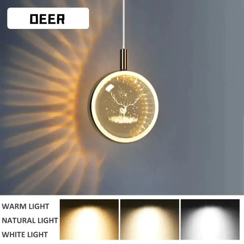 DecorBites Clara pendant lights with golden deer design illuminated by warm led crystal glass indoor lighting