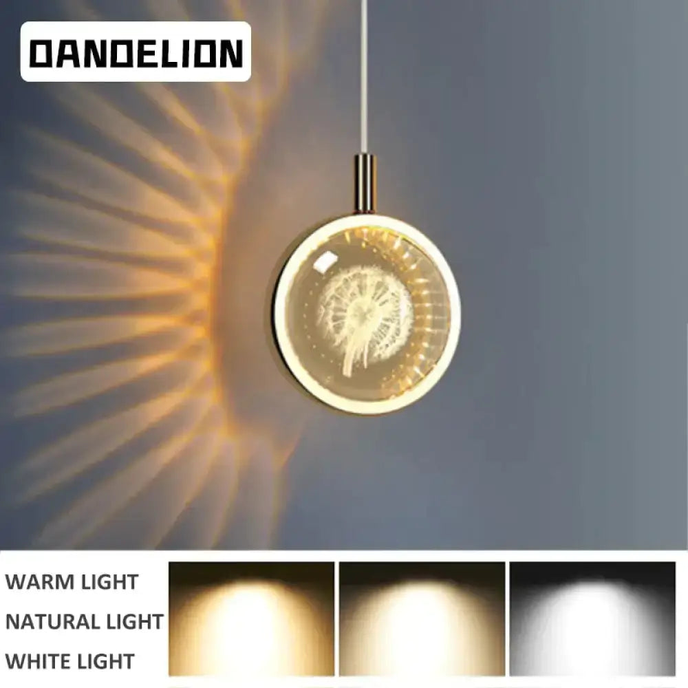 DecorBites Clara pendant lights with dandelion design clear crystal glass globe and warm led crystal glass illumination