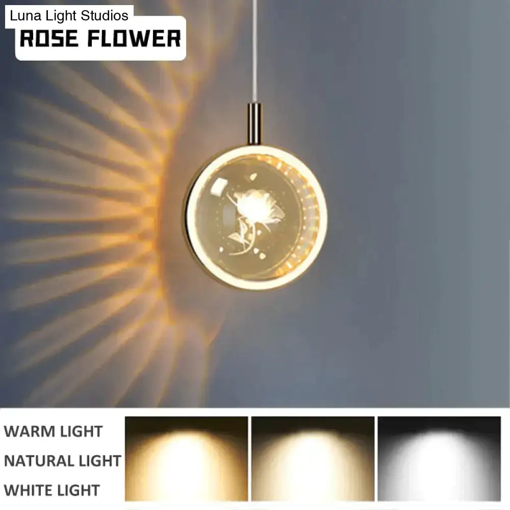 DecorBites Clara pendant lights with rose design and warm led crystal glass lighting in a sleek metallic finish