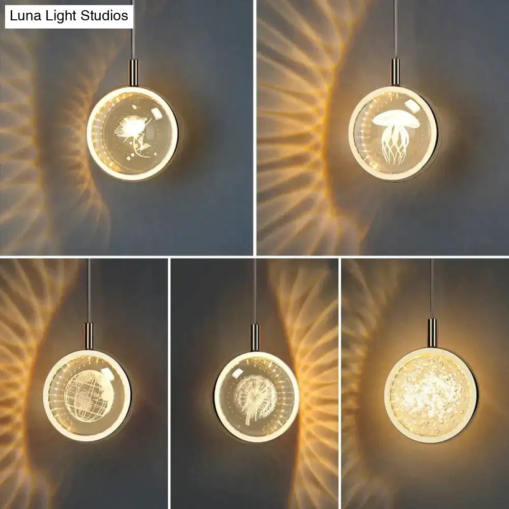 Decorbites clara led crystal glass ball pendant lights with warm glow and etched flower jellyfish designs