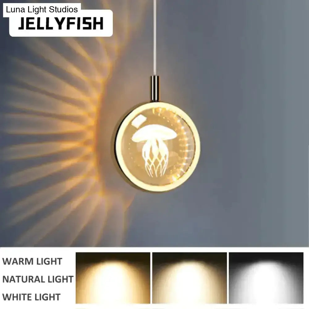 Decorbites™ clara led crystal glass pendant lights with gold frame and illuminated jellyfish design for indoor lighting