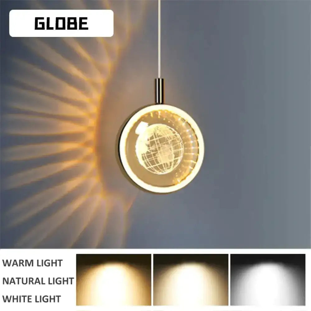 DecorBites™ Clara pendant lights featuring a warm glowing led crystal glass ball with a metallic frame for indoor lighting