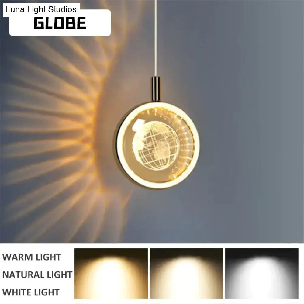 Decorbites™ clara led crystal glass pendant lights with warm glowing illumination and intricate wireframe earth design