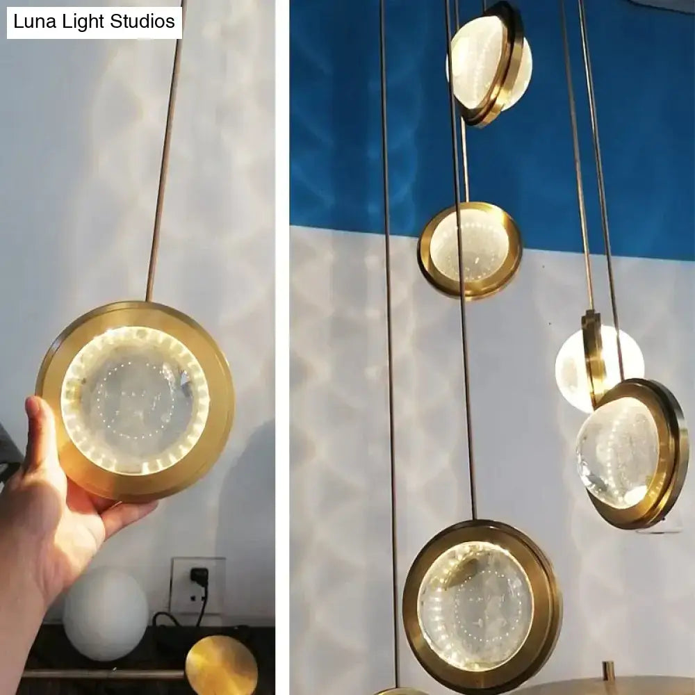 DecorBites Clara gold-toned pendant lights with frosted crystal glass diffusers and led crystal glass indoor lighting
