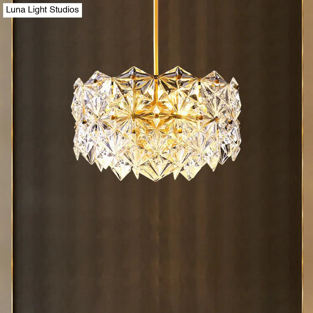 Gold Crystal Hexagonal Modernist Chandelier for Dining Room