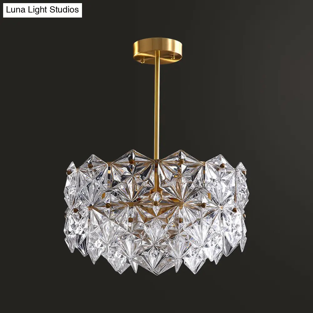 Gold Crystal Hexagonal Modernist Chandelier for Dining Room