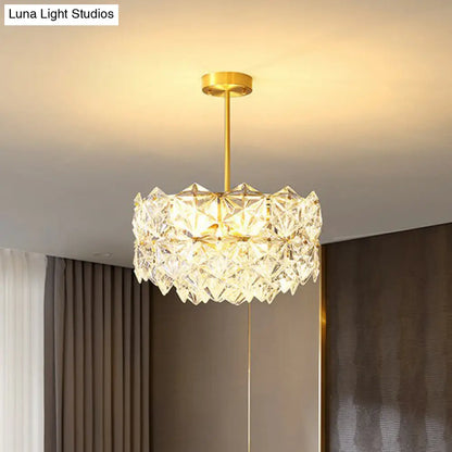 Gold Crystal Hexagonal Modernist Chandelier for Dining Room