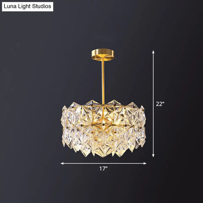 Gold Crystal Hexagonal Modernist Chandelier for Dining Room