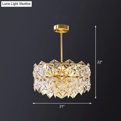 Gold Crystal Hexagonal Modernist Chandelier for Dining Room