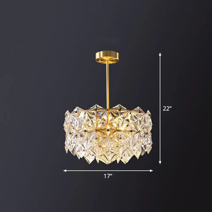 Gold Crystal Hexagonal Modernist Chandelier for Dining Room